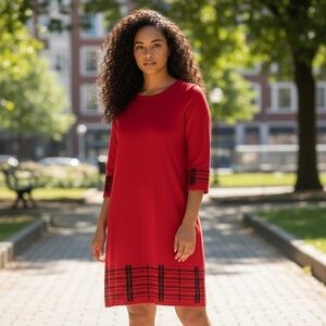 Elegant Red Midi Dress with Black Accents